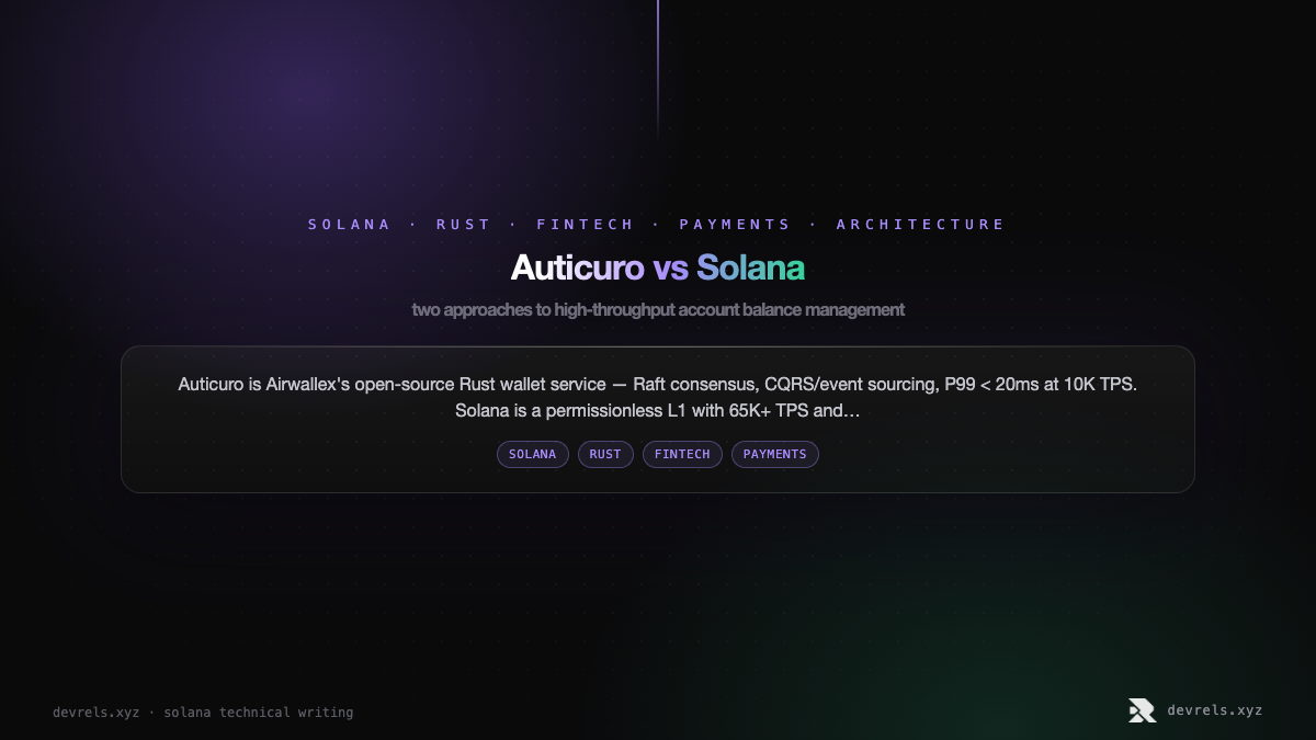 Auticuro vs Solana: two approaches to high-throughput account balance management