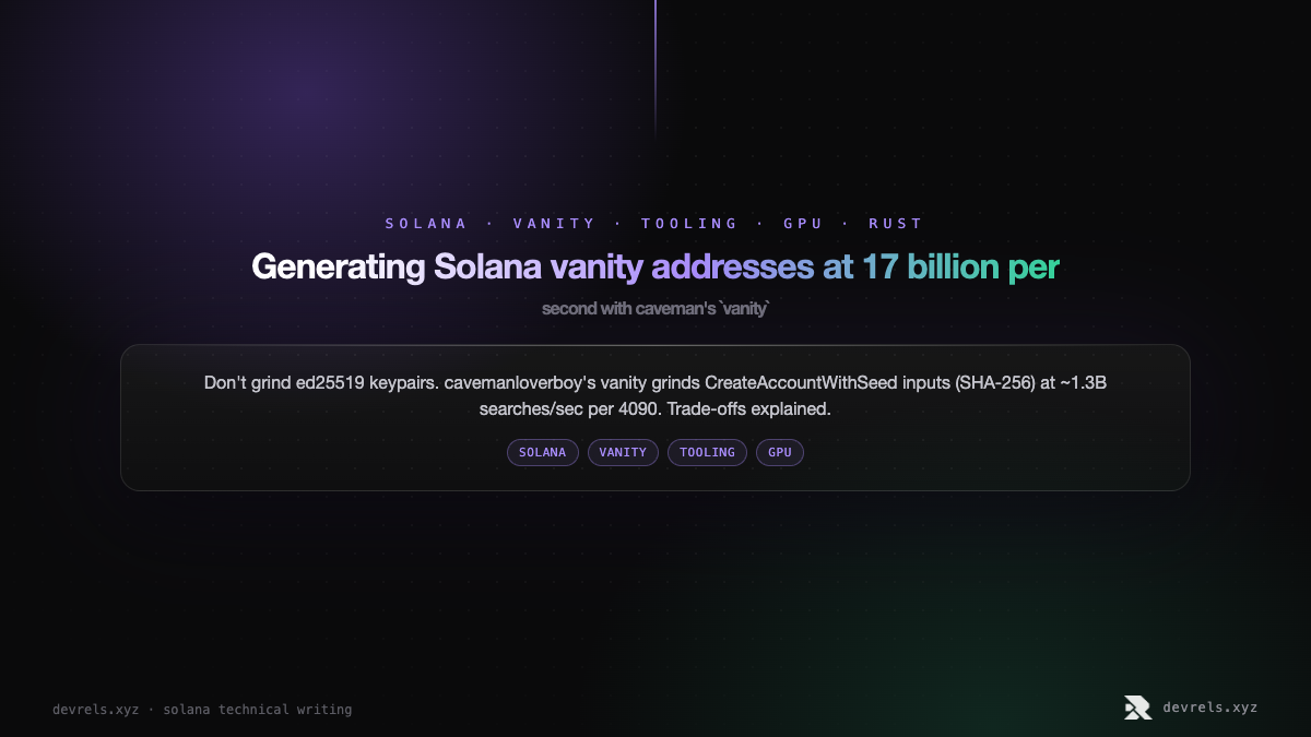 Generating Solana vanity addresses at 17 billion per second with caveman's `vanity`