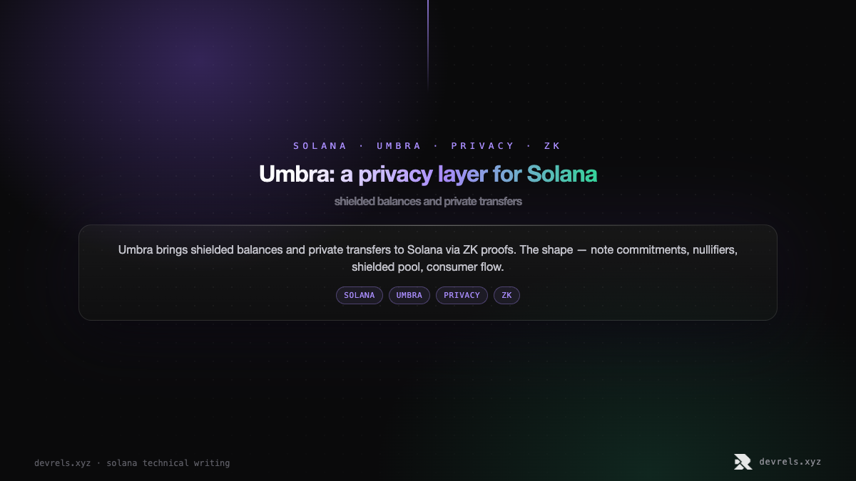 Umbra: a privacy layer for Solana — shielded balances and private transfers
